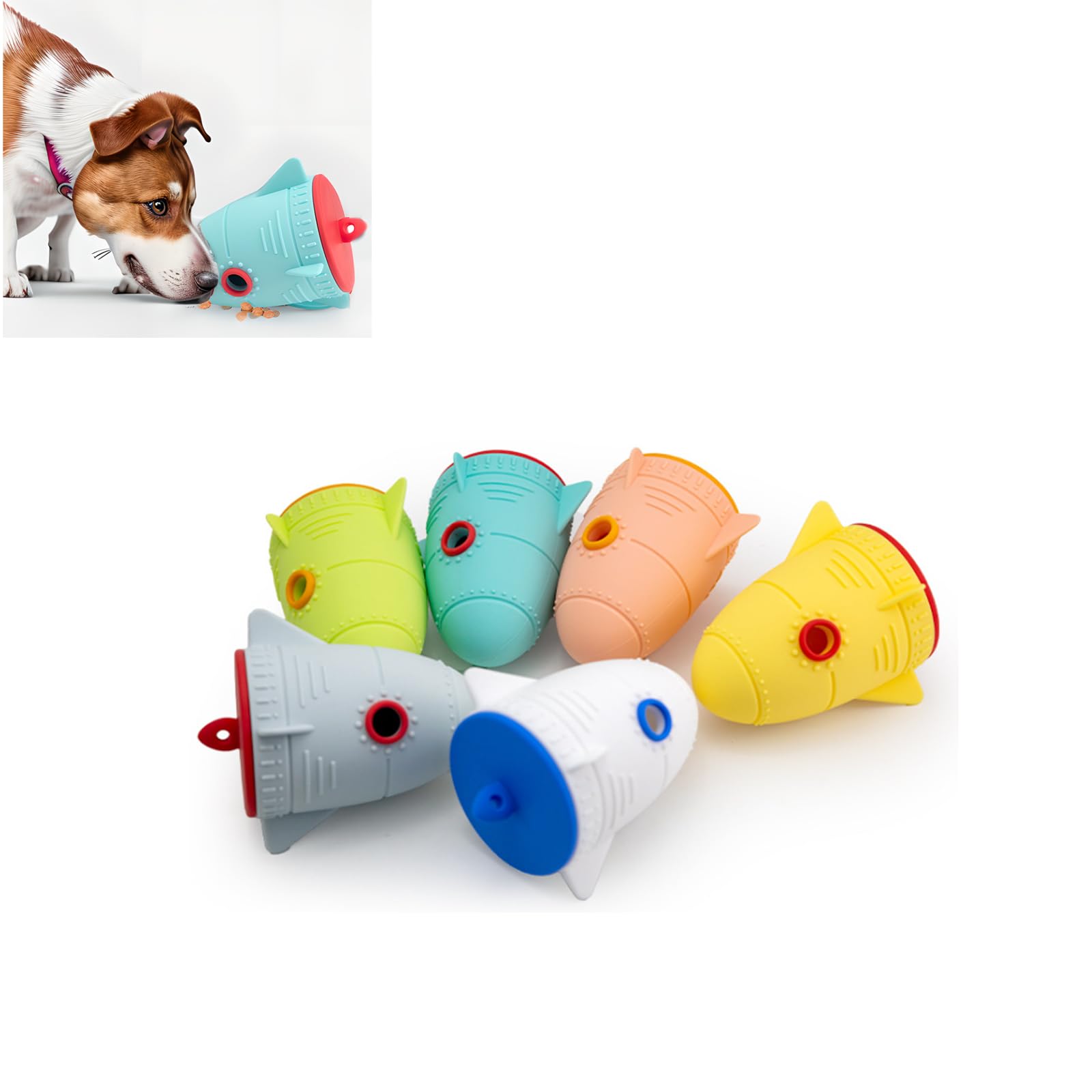 Juguete dispensador de golosinas para perros, juguetes dispensadores de golosinas de goma de cohete, juguetes interactivos para perros dispensadores de golosinas, juguetes para perros para