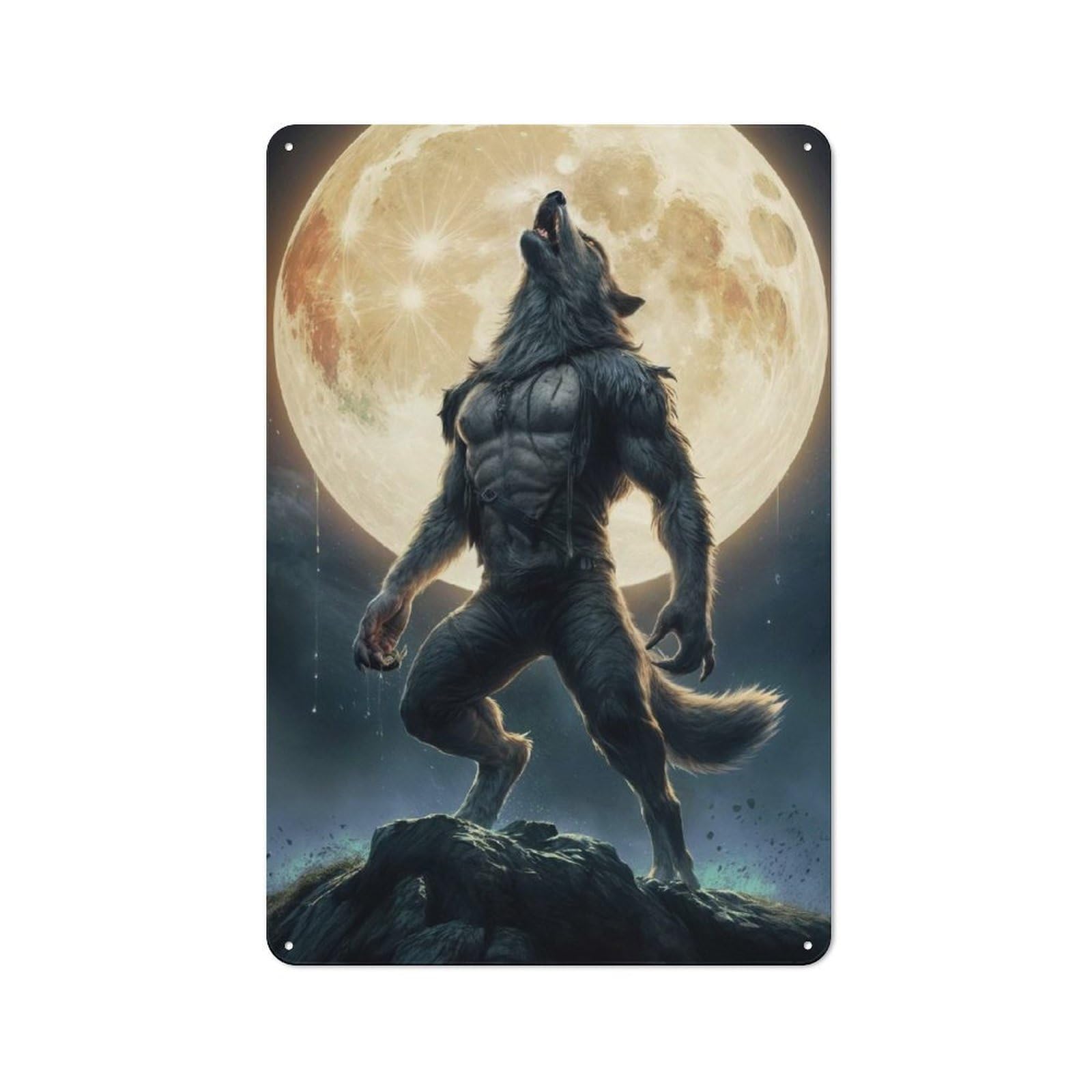 Junmoney Werewolf Howling At The Moon Rustic Metal Sign 30X20cm For Kitchen Or Home Bar, Gift For Kitchen Decor Lovers During The Christmas Season