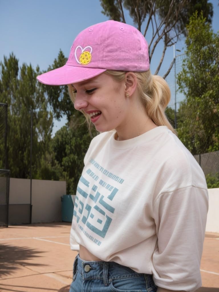 Pickleball Hat for Men Women, Adjustable Washed Cotton Embroidered Heart Pickleball Baseball Cap - Image 2