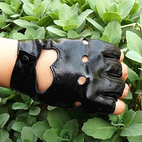 Lavany Women's Girls Winter Driving Sports Fingerless Imitation leather Gloves (Black)