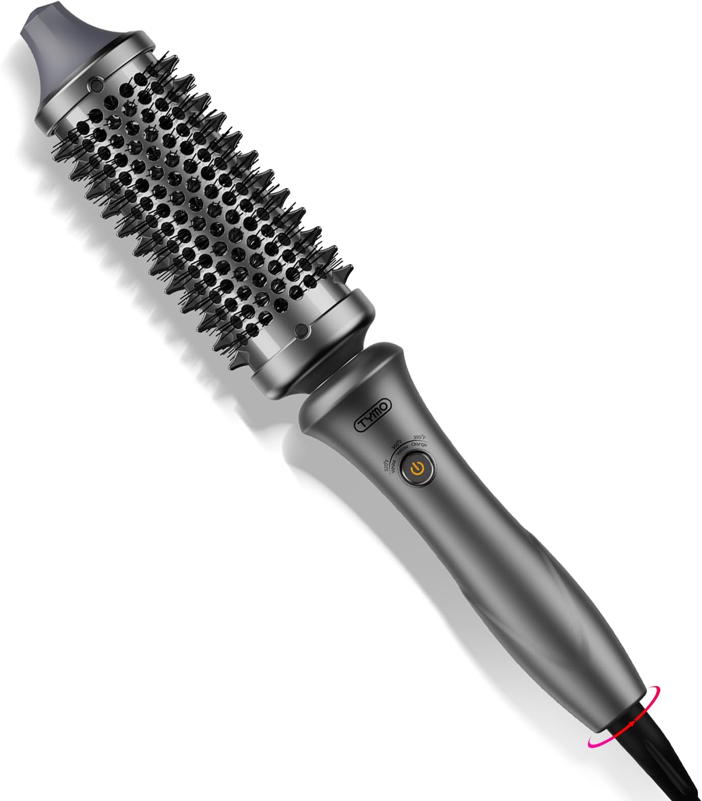 Thermal Brush Heated Round Brush - STYLUX Blowout Volumizer with Flexi-Fit Tech for Hair Straightening, Curling Styler Tool, Hair Straightener and Curler 2 in 1, Dual Voltage, Metallic Gray