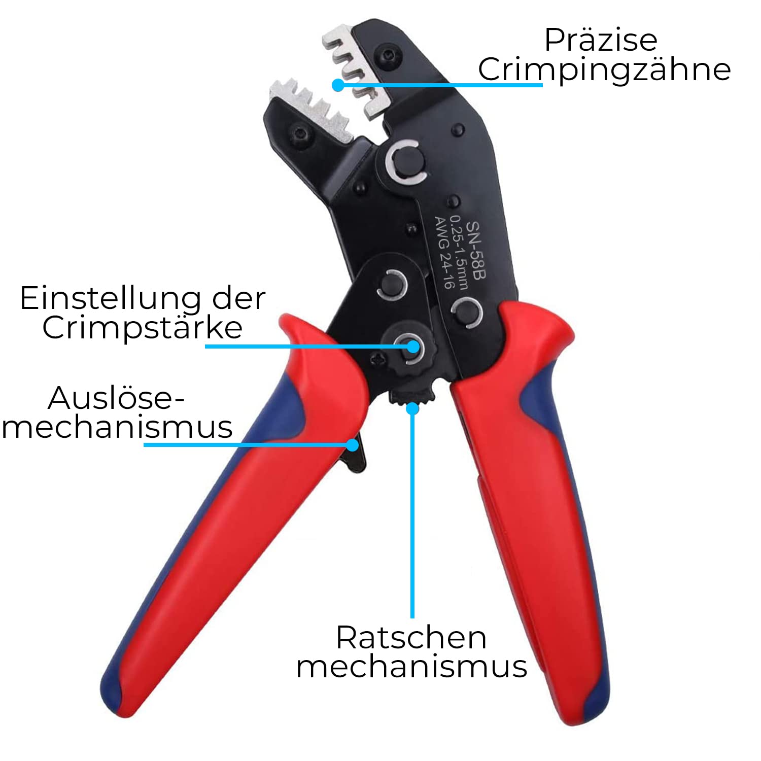 Windmeile | SN-58B Pince à Sertir, Cliquet, Pour Dupont, JST, MOLEX, Pince à Sertir, Outil De Sertissage, E-Bike, Pedelec