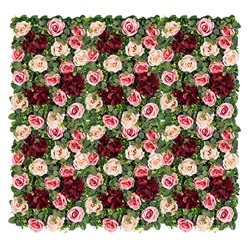 Nuptio Rose Flower Wall Backdrop - 6 Pcs 24" X 16" Pink & Red Artificial Flower Wall Panels Faux Roses Hanging Floral Backdrop For Flowers Panel Decor Party Wedding Bridal Shower Baby Shower Decor #TOP21