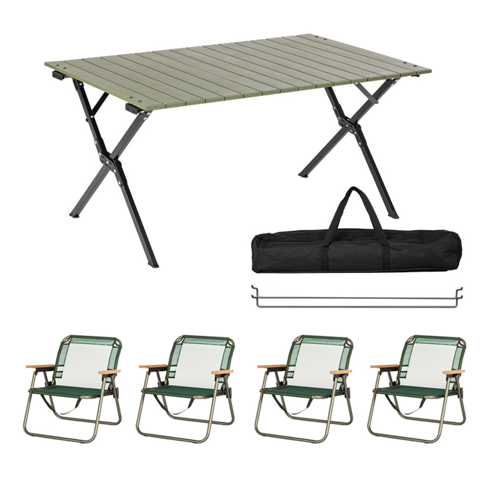 Zestaw 5 przenośnych mebli kempingowych, składany stół z 4 krzesłami, torby do przechowywania składanych aluminiowych krzeseł piknikowych, na plażę, wędkarstwo, wędrówki i brodę