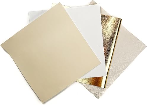 Leather Fabric for Crafts 4 Sheets of Sheepskin & White Suede Light Gold Metallic Leather Piece & Lambskin Hide 5x5In/12x12cm