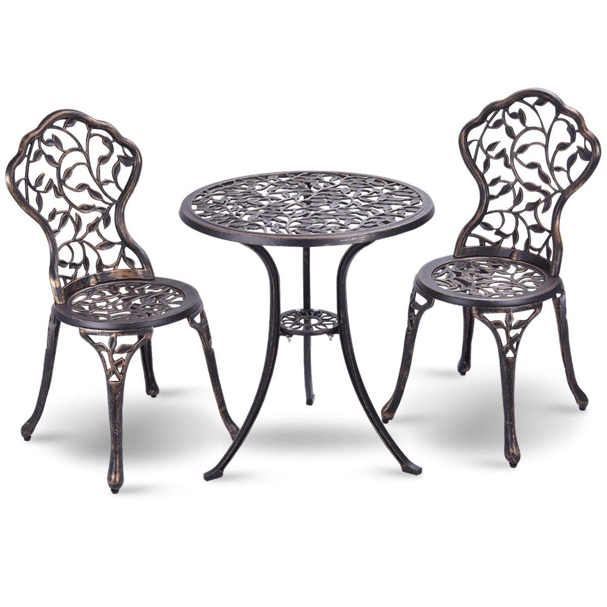 Salon de jardin en fonte d'aluminium COSTWAY mobilier d'extérieur haut de gamme brun