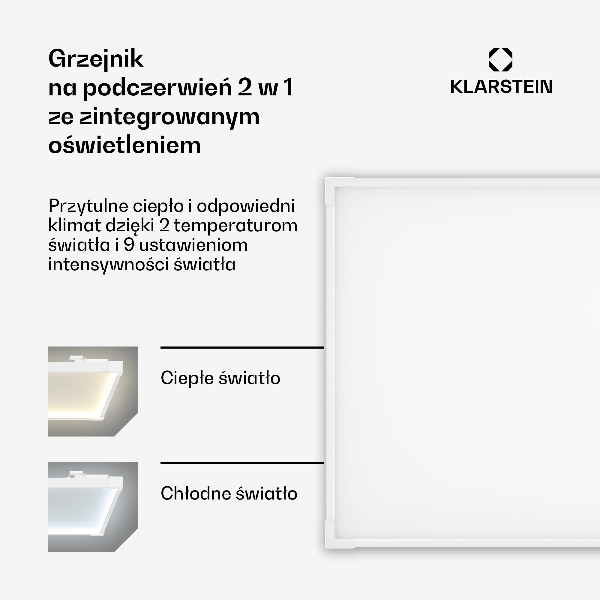 Klarstein Infrarot Wandheizung 770W – montaż na ścianie i suficie, aplikacja i pilot, IP44, termostat, timer, blokada dziecięca, ogrzewanie elektryczne do pomieszczeń do 15 m²