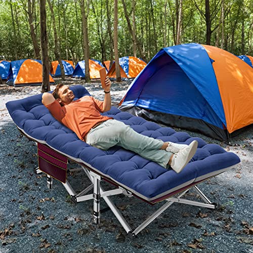 Image of ABORON Camping Cot for Adult 28 inch Extra Wide, 2PK Heavy-Duty 1200D Oxford Cot for Sleeping, Portable Folding Camp Bed with Mat & Carry Bag