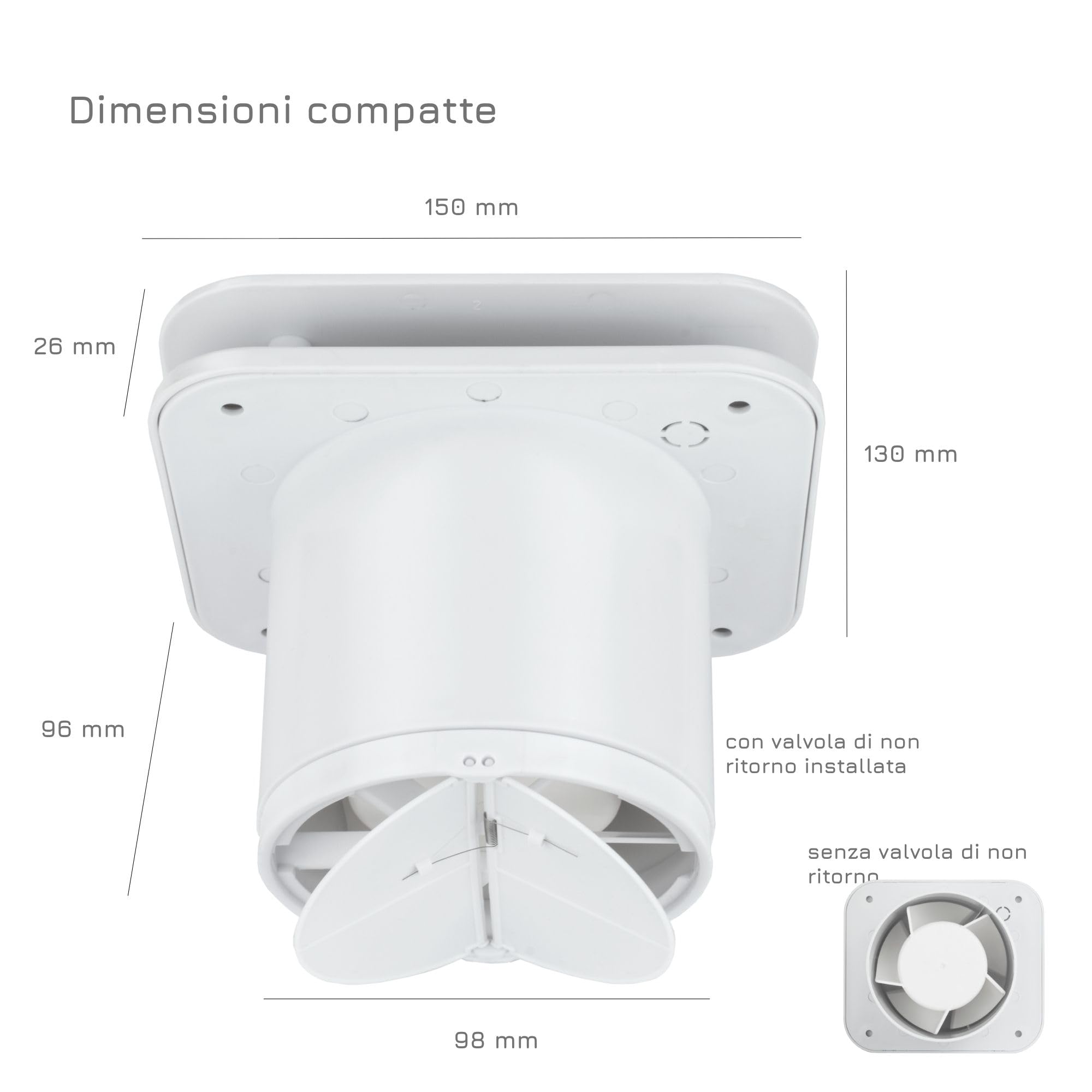 Turbionaire Trend 100 PWM Aspiratore da Bagno 100mm, Con Sensore di presenza, Valvola di Non Ritorno, Aspiratione perimetrale, Installazione flessibile, Contro umidità e muffa, Garanzia 5 anni