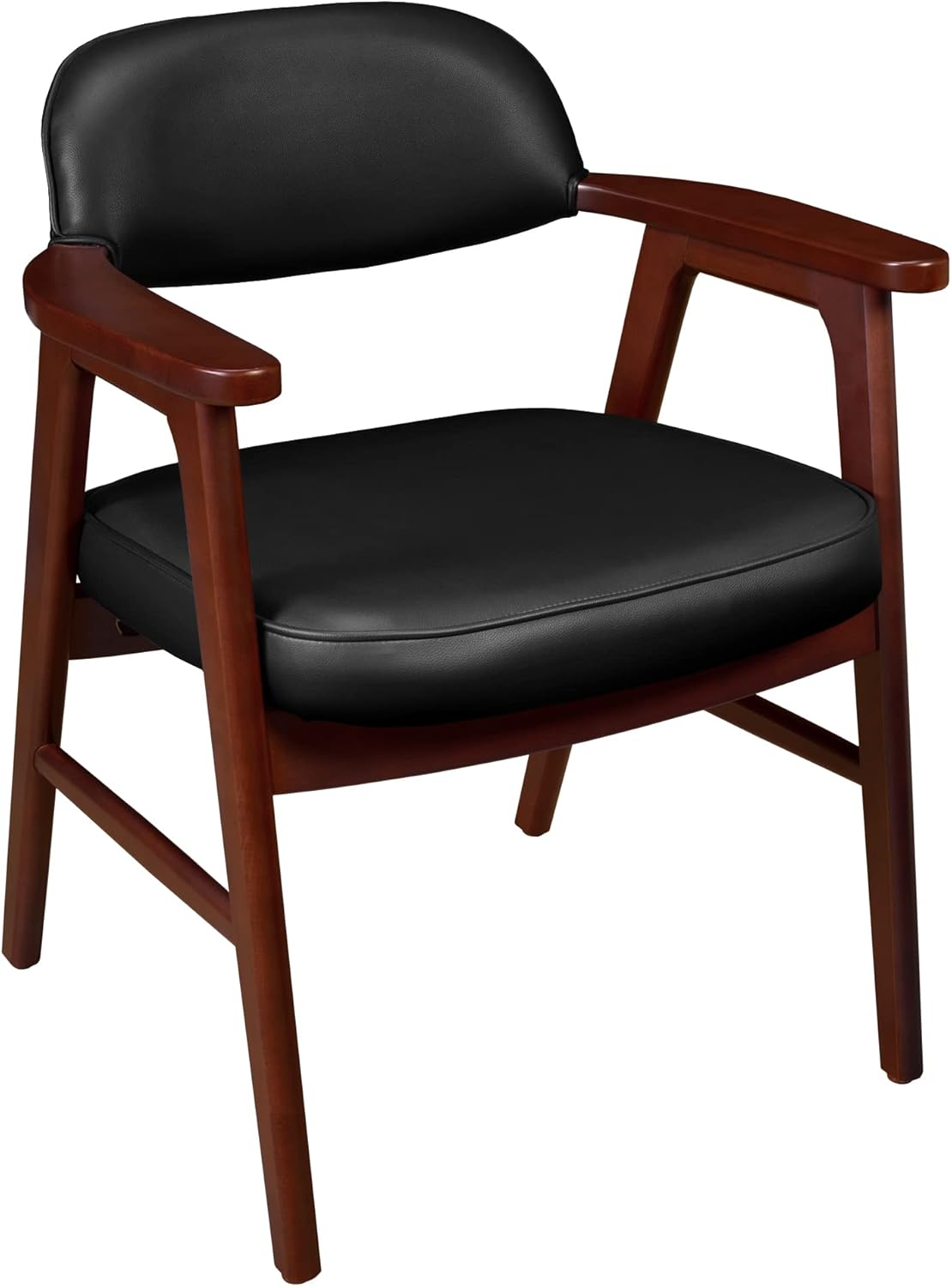Regency 476 Mid-Century Modern Accent Chair – Mahogany Beech Wood Frame & Black Vinyl Upholstery, Stylish Retro Lounge Chair for Living Rooms, Offices, Waiting Areas & Reception Spaces