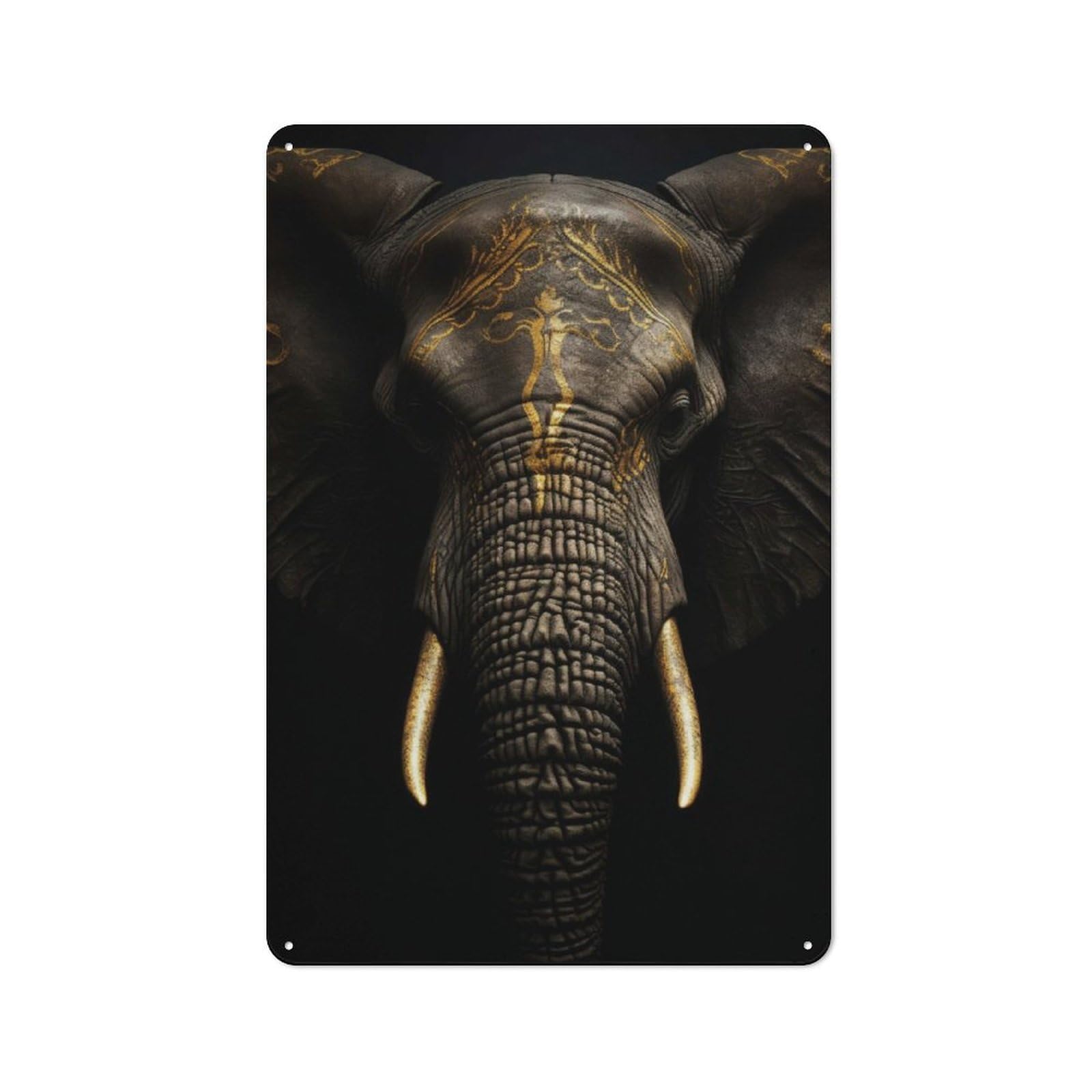 Junmoney Gold Dark Elephant Printed Metal Sign 30X20cm For Café Or Restaurant, For Hospitality Interior Collectors