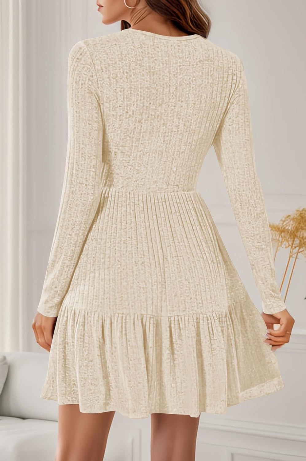 Naggoo Women's Long Sleeve Ruffle Dress Casual Crew Neck Tunic A-Line Babydoll Sweater Dresses with Pockets - Image 2