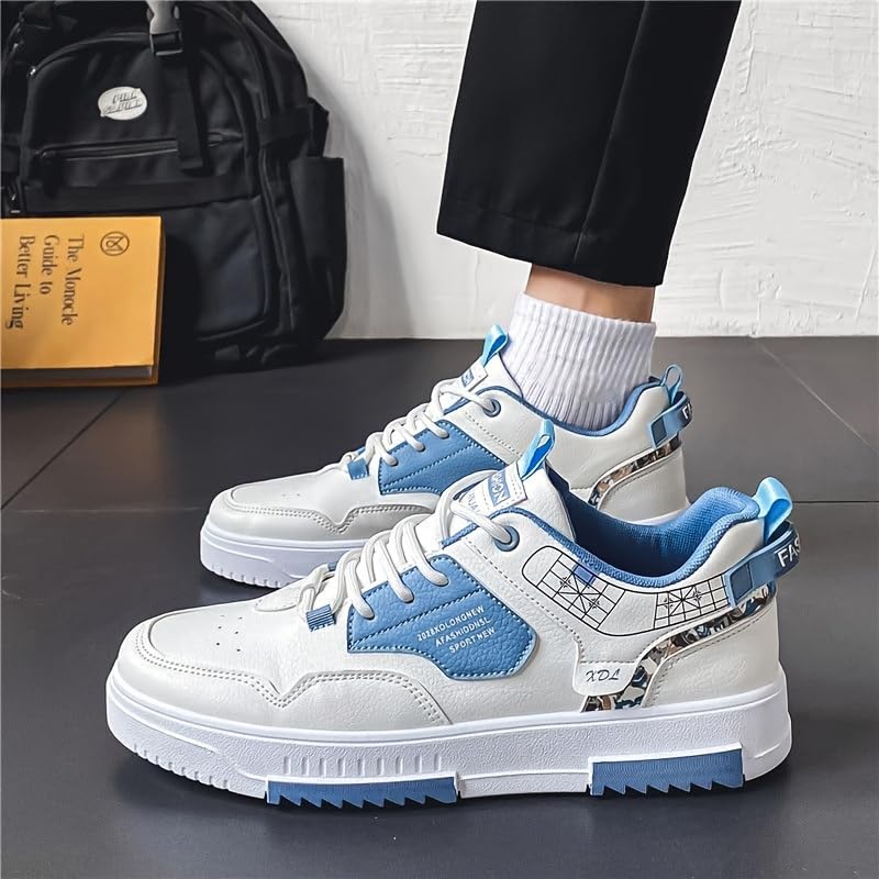 Men's Trendy Lace Up Low Top Casual Shoes Pattern Solid Comfy Outdoor Sneakers,Skater Shoes for Men3