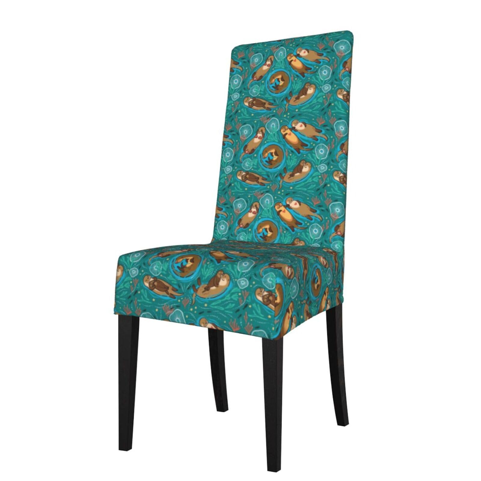 YYHHAOFA Otters in Love Prints Protection Cover for Dining Chair - Stretch Slipcovers, Easy Refresh for Your Dining Room & Event Decor
