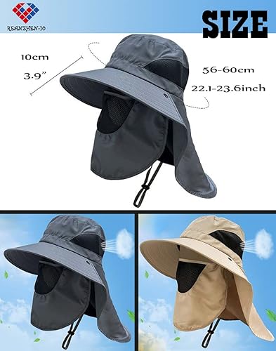 Miniatura 3 de Sombrero de sol para exteriores para hombresmujeres con 50+, sombrero de pescador de ala ancha impermeable, sombrero plegable con solapa para el