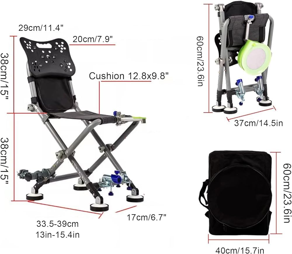 Chaise de pêche portable légère avec dossier réglable, chaise de loisirs pliante en aluminium pour activités de plein air, design robuste pour sol inégal