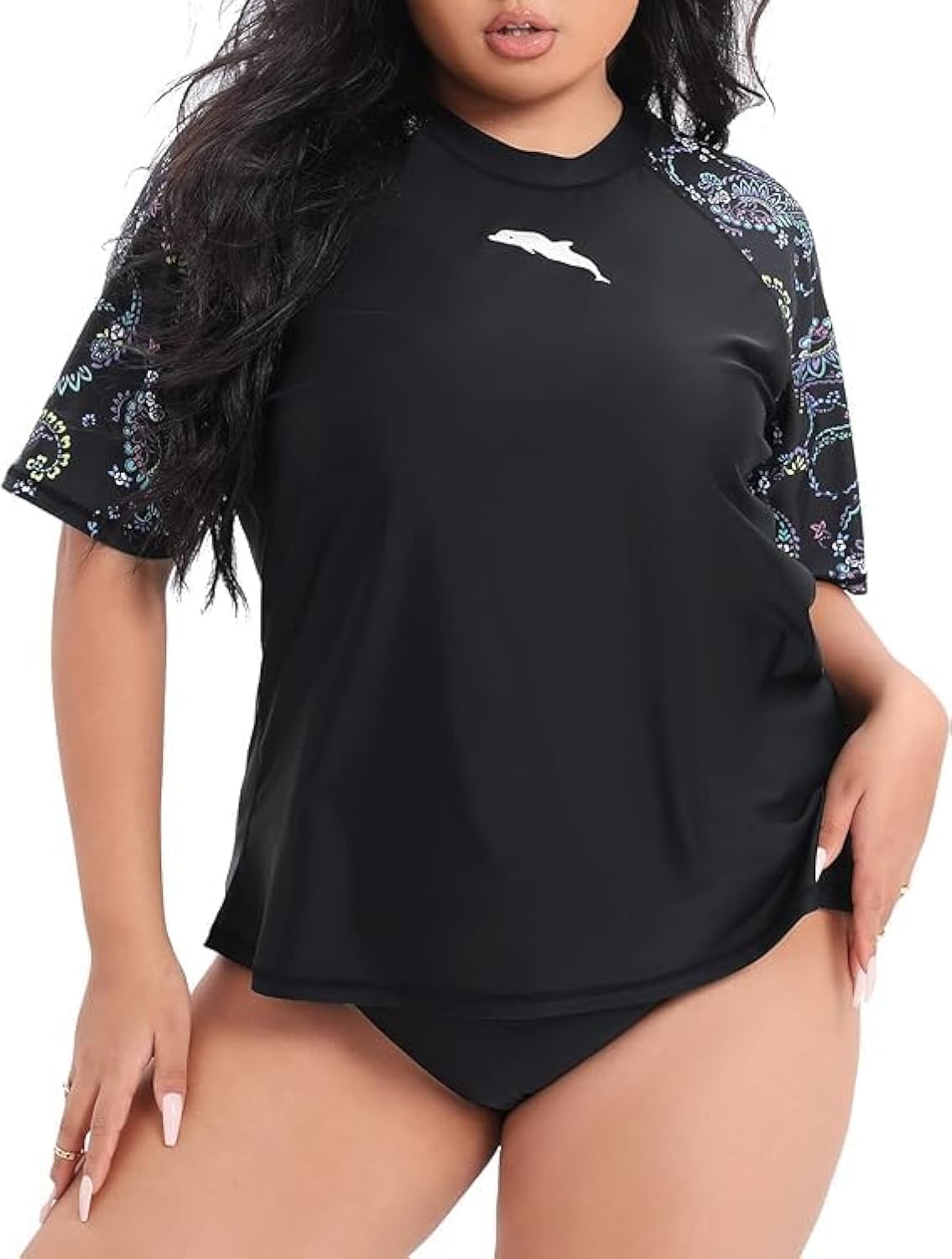 Halcurt Maillot de Bain UV pour Femme - Grande Taille - Rash Guard - Manches Longues - Protection Solaire UPF 50+ - Séchage Rapide - 1X-4X