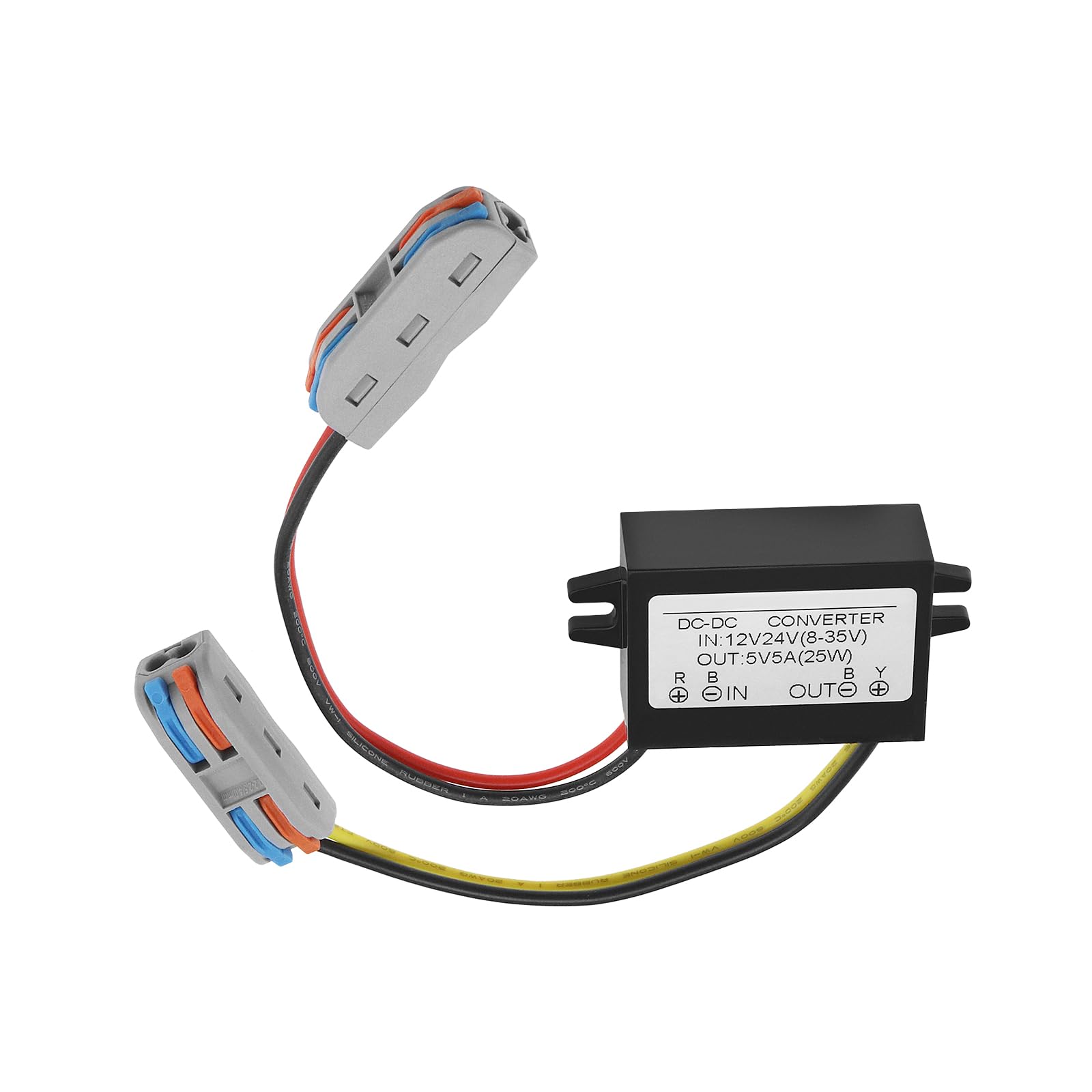 Be In Your Mind IP67 Waterproof DC-DC DC Power Converter Direct Current Converter with Quick Connector Cable Connector 12V to 5V, 24V to 5V, 5A 25W for Cars Electrical Devices