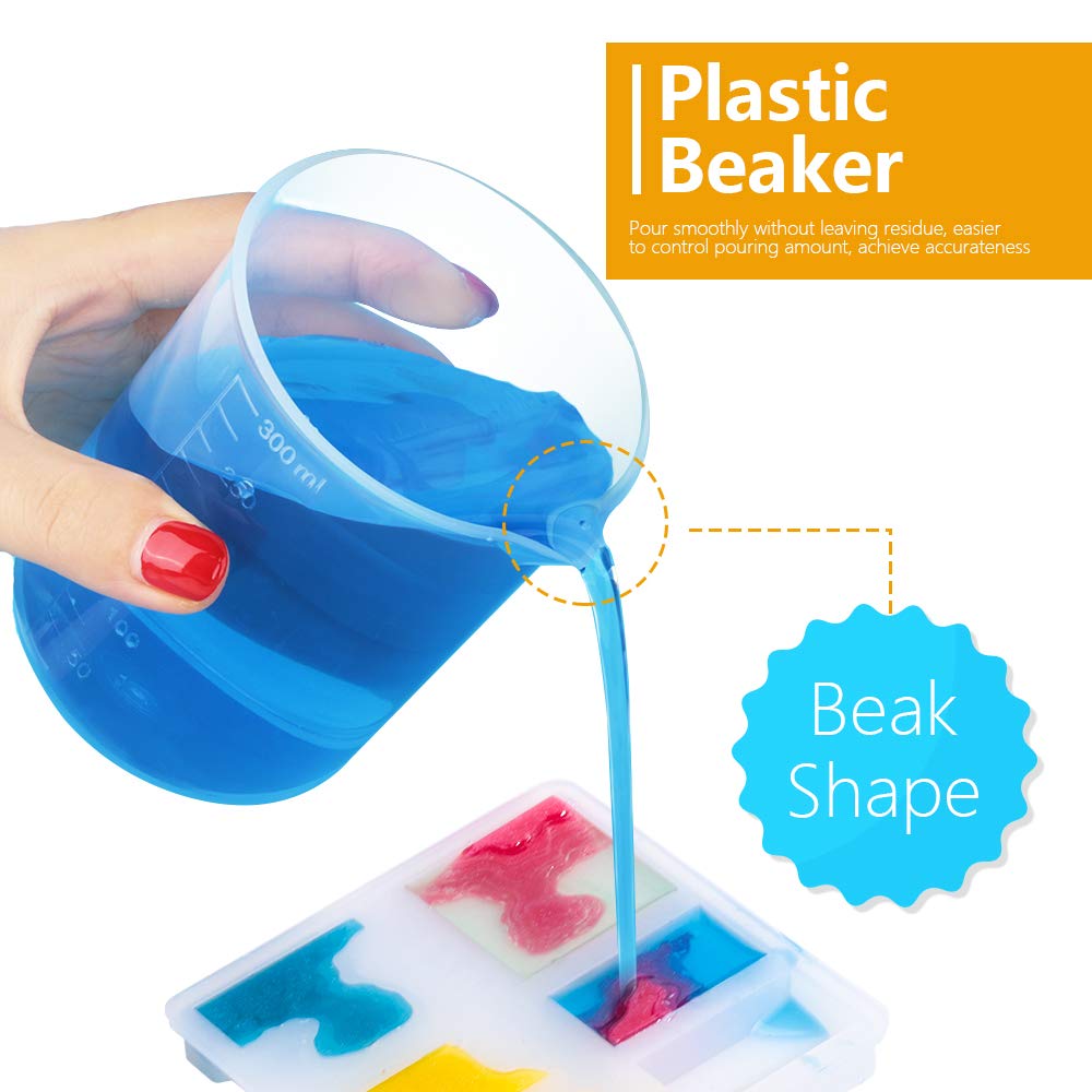 8 tazas de mezcla de resina, vasos medidores de plástico de 10.08 onzas líquidas para resina, tazas de mezcla de pintura, vasos de plástico, vasos medidores de líquidos, con 50 varillas de 3
