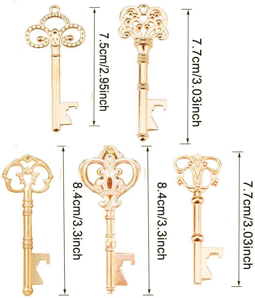 One-Day Sale: Up to 40% Off Awtlife 50 Pcs KC Gold Skeleton Key Bottle Opener 5 Style with Tag Cards Sheer Bag for Wedding Party Favors Christmas