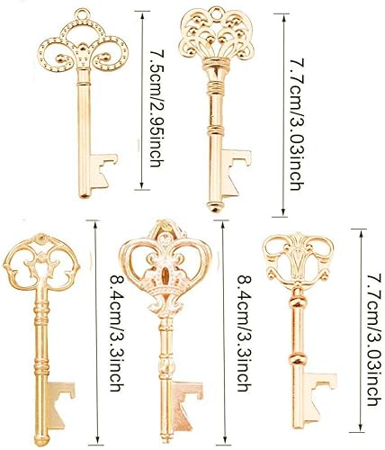 Miniatura 4 de Awtlife - 50 unidades KC Gold Skeleton Key abridor de botellas de 5 estilos con tarjetas de etiqueta, bolsa transparente para bodas, fiestas,