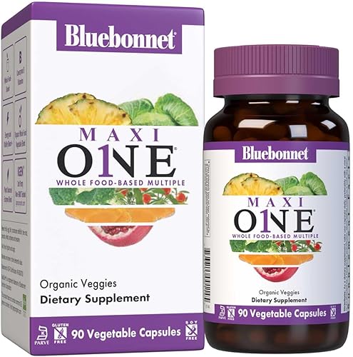 Bluebonnet Nutrition Maxi One (con hierro), alimentos integrales múltiples, enzimas, energía, vitalidad, sin gluten, kosher, sin lácteos, apto para