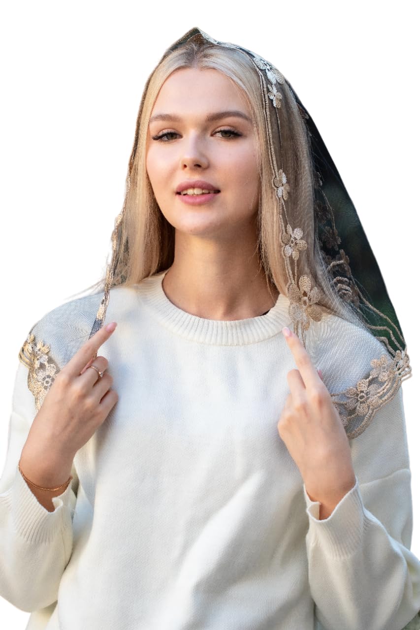 Mantilla católica misa infinita velo de encaje para iglesia capilla española misa cubierta de cabeza corta