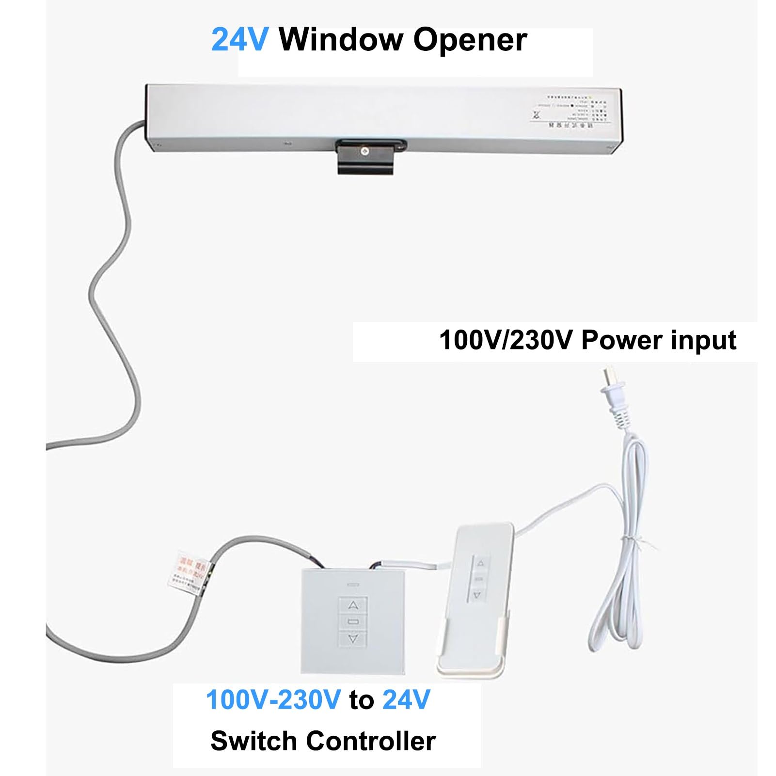 Abridor y Cerrador de Ventana Inteligente Abridor de Ventanas Corredizas Electrico 24V para Ventana Abatible Techo Corredizo Ventilación de Techo(600mm/23.6in)