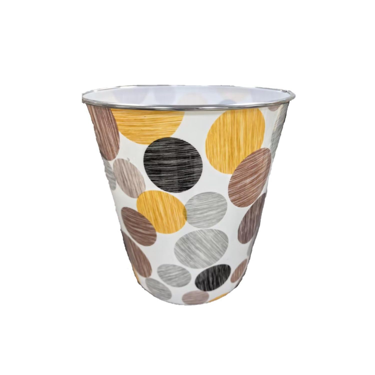 HOMESHOPA Plastic Waste Paper Basket Bin, 7.7 Litre Big Polka Circles Floral Retro Round Trash Can, Lightweight Recycling Rubbish Bin for Kitchen, Bedroom, Bathroom, Open-Top Garbage Dustbin