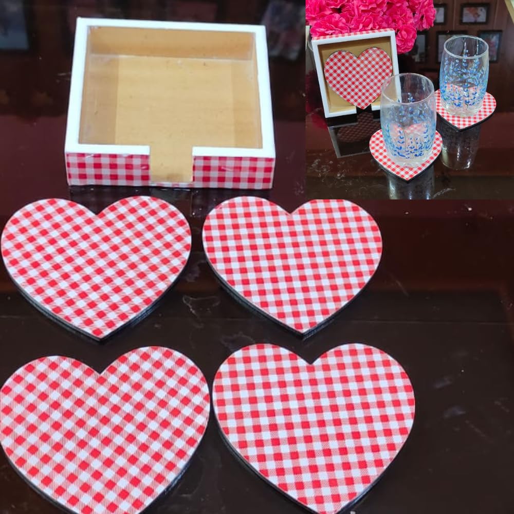 TrendyTrolley Set of 4 Heart Shape Tea Coasters | Love Design Cute Coffee & Tea Coaster Set | Home Decor & Gift for Him/Her | Decorative Home Decor Set 4