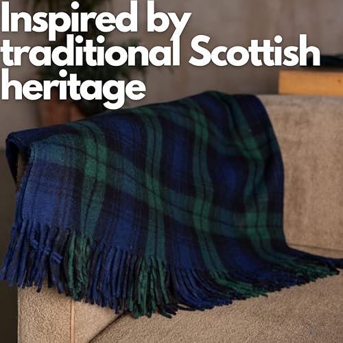 Miniatura 10 de Manta de viaje de lana escocesa, arce oscuro, bordes con flecos, ligera, suave, lavable a máquina, chal a cuadros
