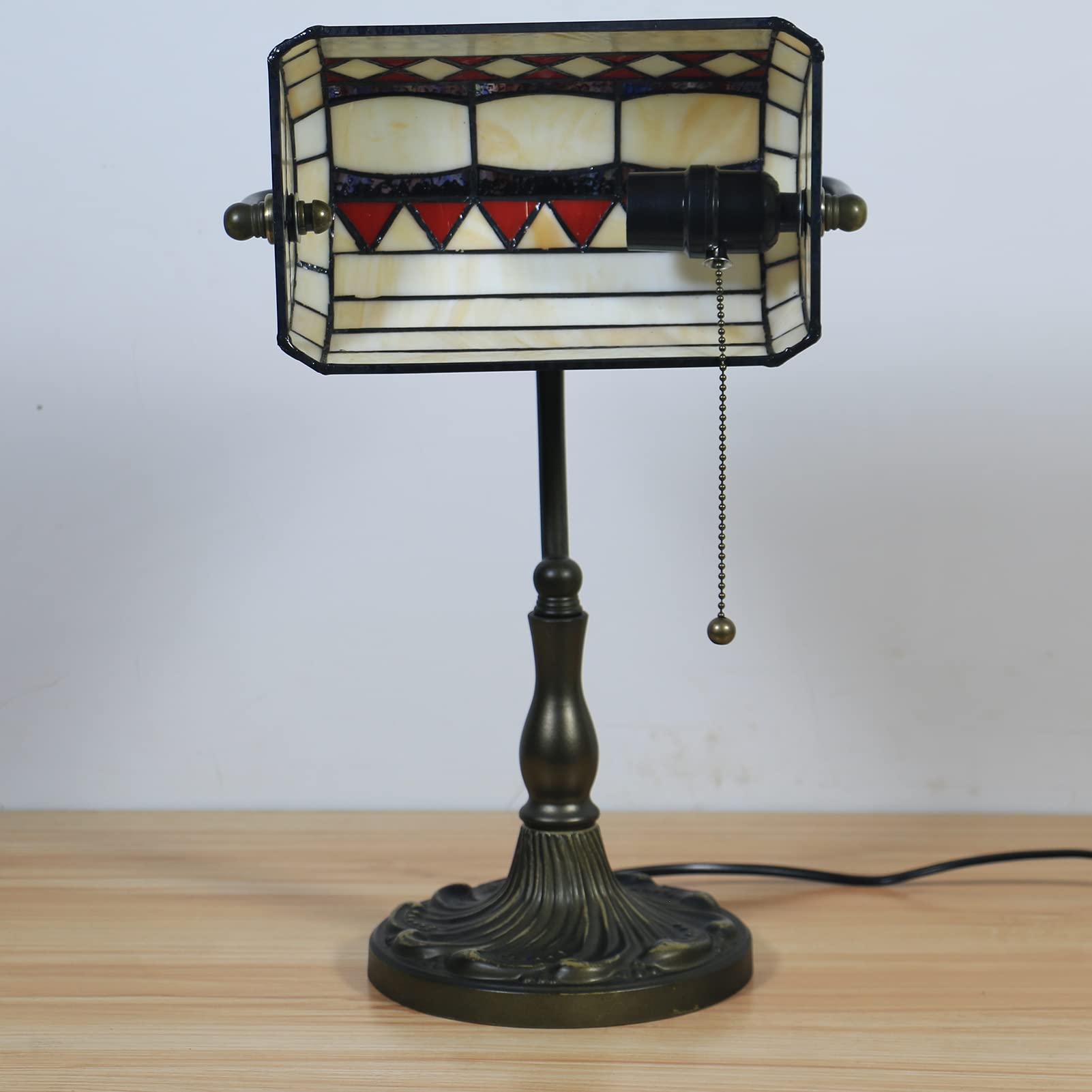 Klassische Bankerlampe, Retro, Tiffany tischlampe, tischlampe mit zugschalter, Lampenschirm Glas, Tischleuchte Für Büro, Nachttischlampe,G