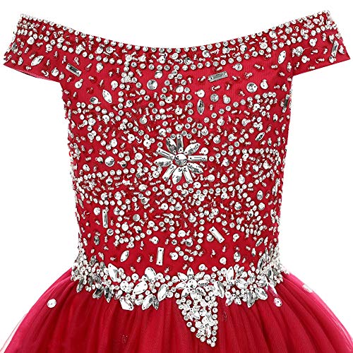 Honeydress Girl's Tulle Beaded Girls Pageant Dresses A Line Kids Ball Gown Flower Girl Dress for Weddings3