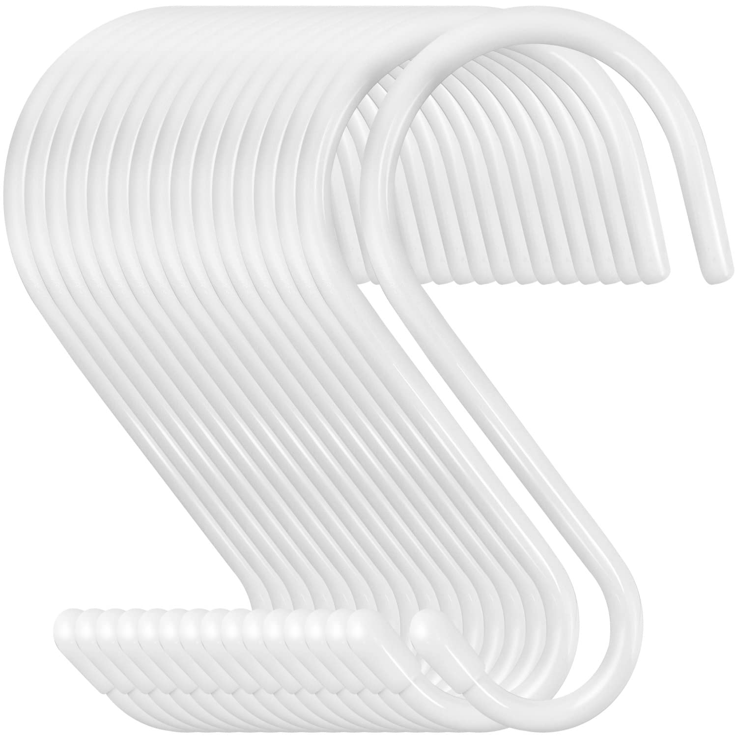 HiGift 16 Pack 6 Inch White Vinyl Coated S Hooks for Hanging Clothes, Purses, Tools, Plants, Heavy Duty, Rust Resistant
