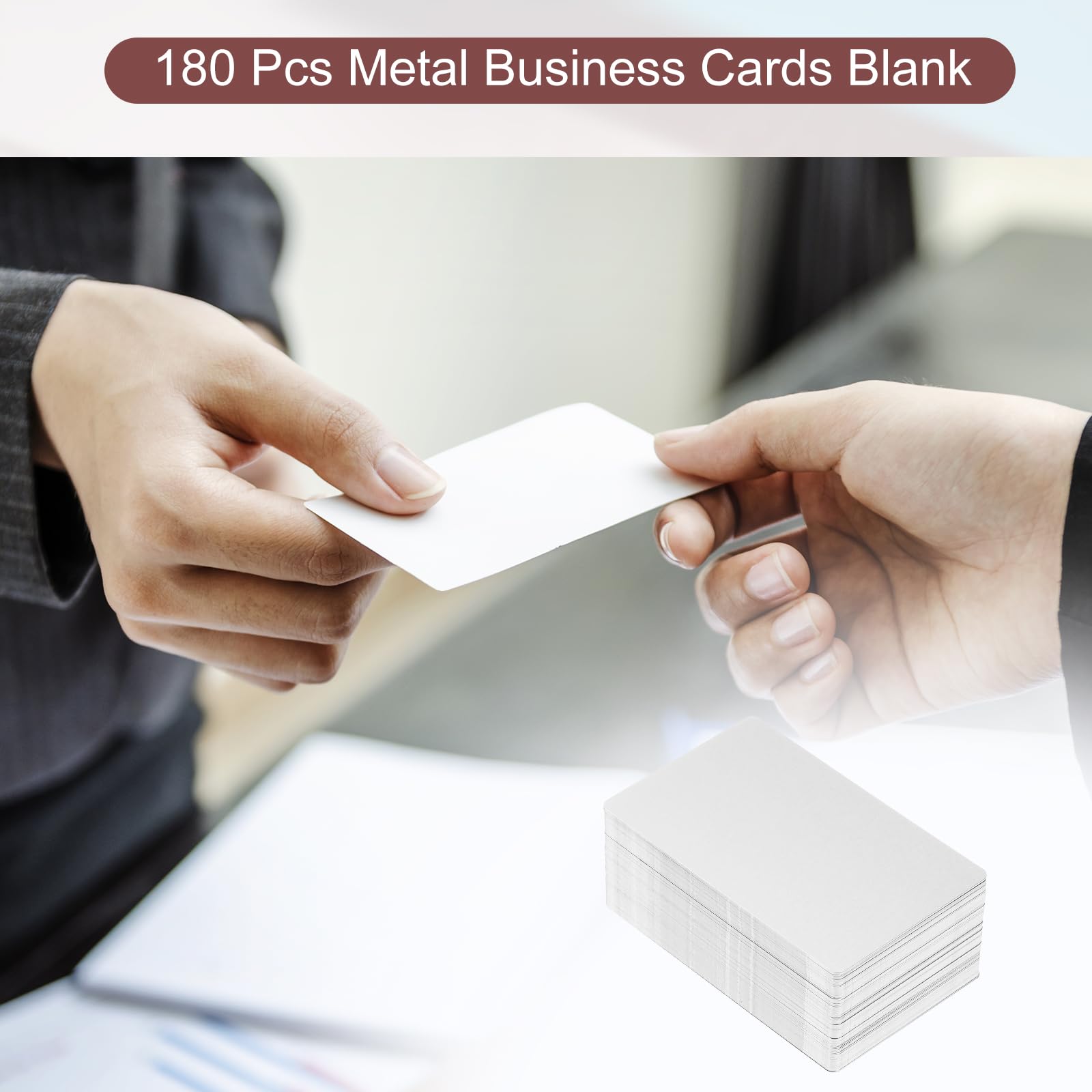 PATIKIL Tarjetas de visita de metal de 0,21 mm, paquete de 180 tarjetas de identificación en blanco con grabado láser de aluminio para tarjetas de regalo, color plateado