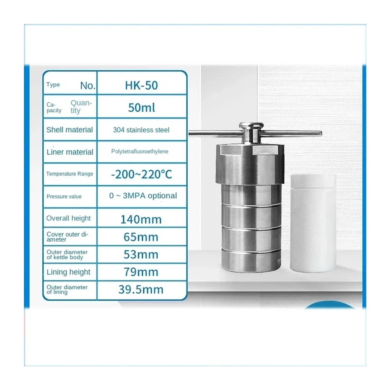 Reactor de síntesis hidrotermal, Reactor de síntesis hidrotermal Laboratorio, pequeño Reactor Revestido PTFE Acero Inoxidable, 100mlf(50ml)