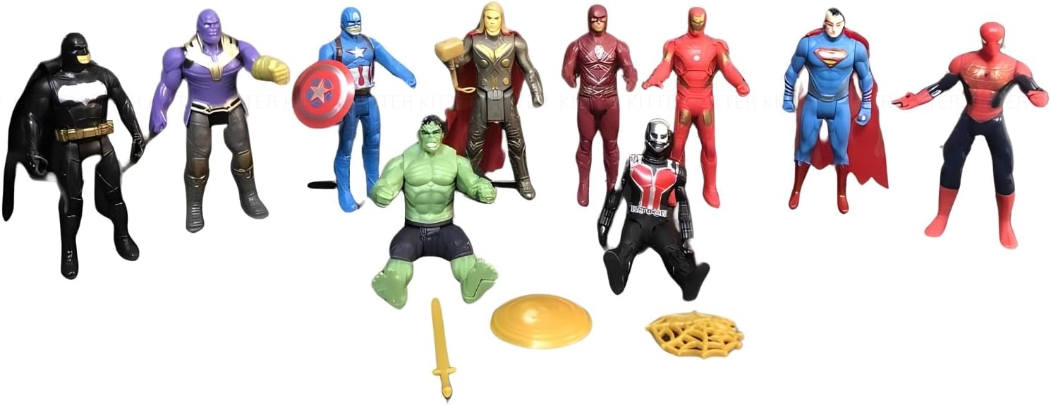 KITTER Set of 10 Superhero Action Figures | Toys for Kids | Super Heroes for Boys