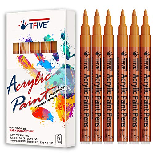 Orange Marker Paint Pens - 6 Pack Acrylic Orange Permanent Marker, 0.7Mm Extra Fine Tip Paint Pen For Art Projects, Drawing, Rock Painting, Ceramic, Glass, Wood, Plastic, Metal, Canvas Diy Crafts