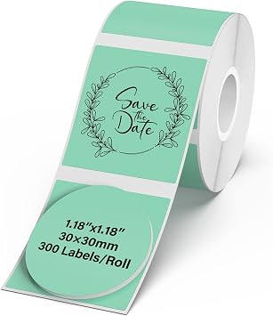 Green Round Thermal Labels 1.18 Inch Waterproof Stickers for M110