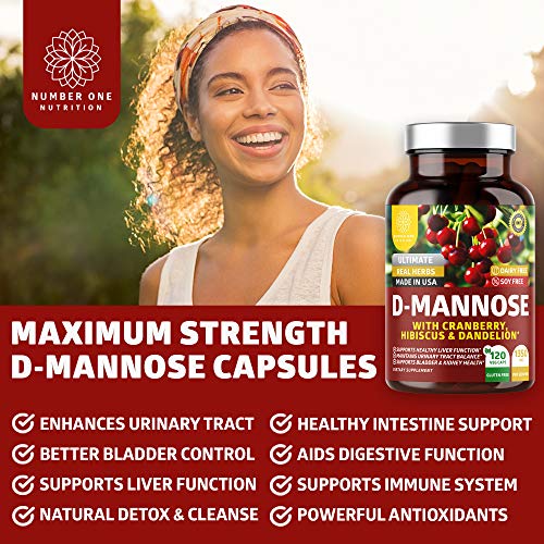 Number One Nutrition N1N Premium D Mannose With Cranberry And Hibiscus [Max Strength, 1350Mg] Naturally Supports Urinary Tract Health, Flush Impurities And Bladder Health, 120 Veg Caps #TOP2