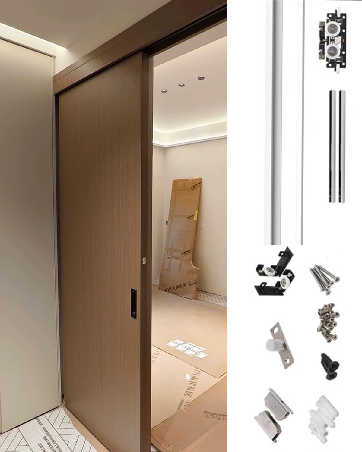 Sliding Door Kit Bifold Sliding Barn Door Hardware Track Kit 36 48 50 68 70 inch, Hidden Closet Door U Channel Track for Single Door, Pocket Door Rail(112cm/44inch/3.6ft)