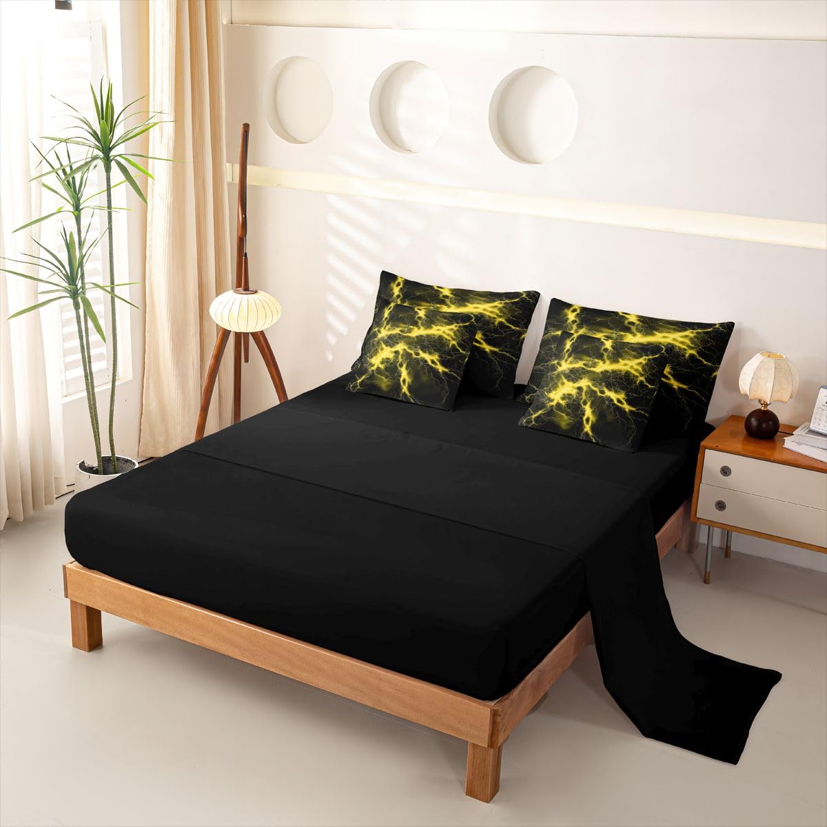 Loussiesd Set di biancheria da letto con copripiumino giallo e nero, per letto singolo, 7 pezzi, per bambini, ragazzi e ragazze, giallo e nero, con copripiumino, lenzuola, federe, federe