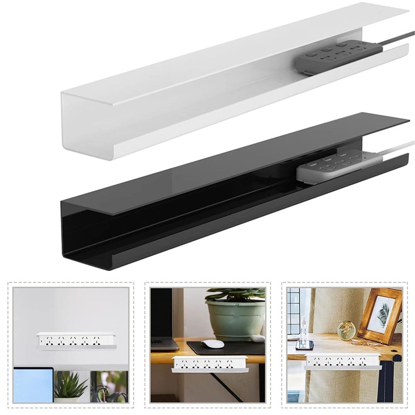 Vassoio for la gestione dei cavi sotto scrivania in acciaio | Bianco Nero 40-55 cm sotto la scrivania: staffa for scatola di immagazzinaggio for la gestione dei cavi(40cm White)