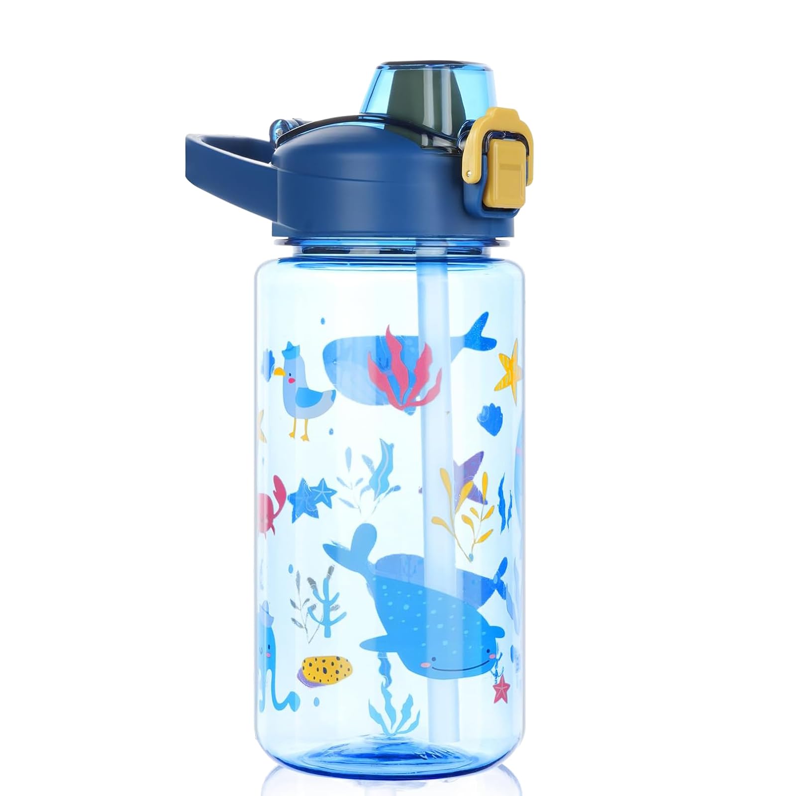 Gourde Enfant 600ml Paille Bouteille Eau sans BPA Anti-Fuite Bleu