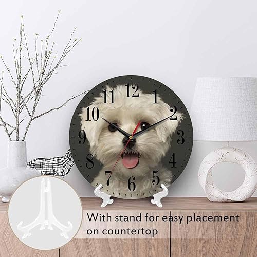 Miniatura 3 de Mxocom Reloj de pared con cara de perro, cachorro maltés jadeando mirando la cámara, primer plano de 10 pulgadas, silencioso, sin tictac, funciona