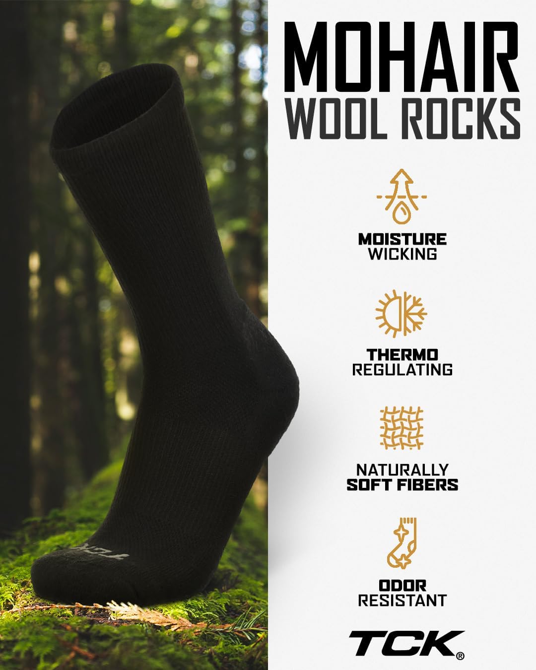 TCK GOAT Pro Crew Socks - Athletic, Running, Tennis - Moisture Wicking, Blister Resistant - Made in USA