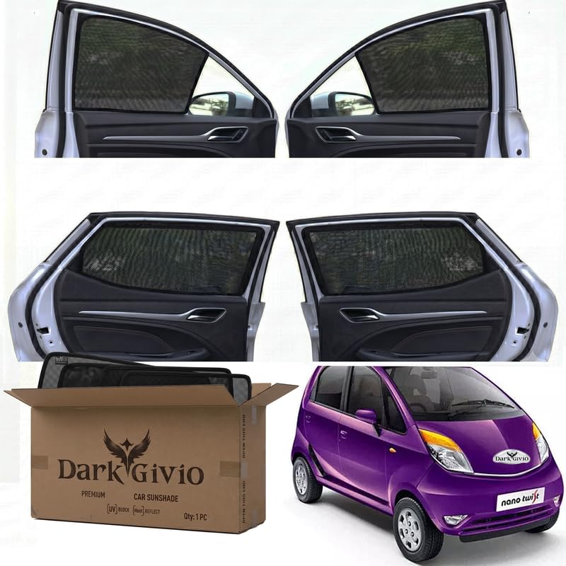 Image of Car Window Sun Shade Protector for Nano T 2 | Exact Fit Non-Magnetic Half Cut Sunshade (Set of 4 /6) | UV Blocker Side Window Car Curtains & Interior Accessory