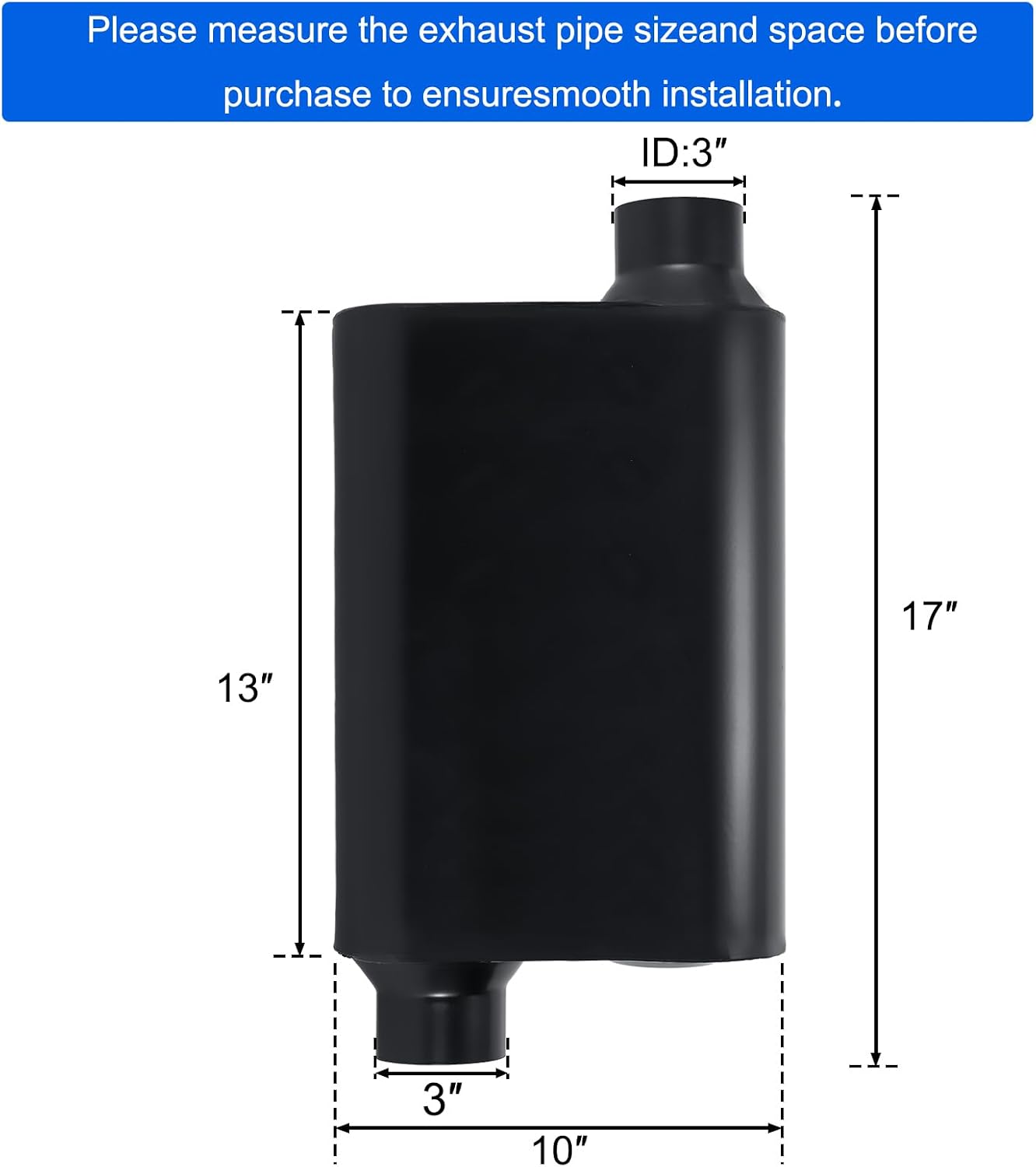 Universal Mufflers, Two Chamber 3'' offset inlet (ID) 3'' offset outlet (ID) Performance Automotive Exhaust Muffler FH43043