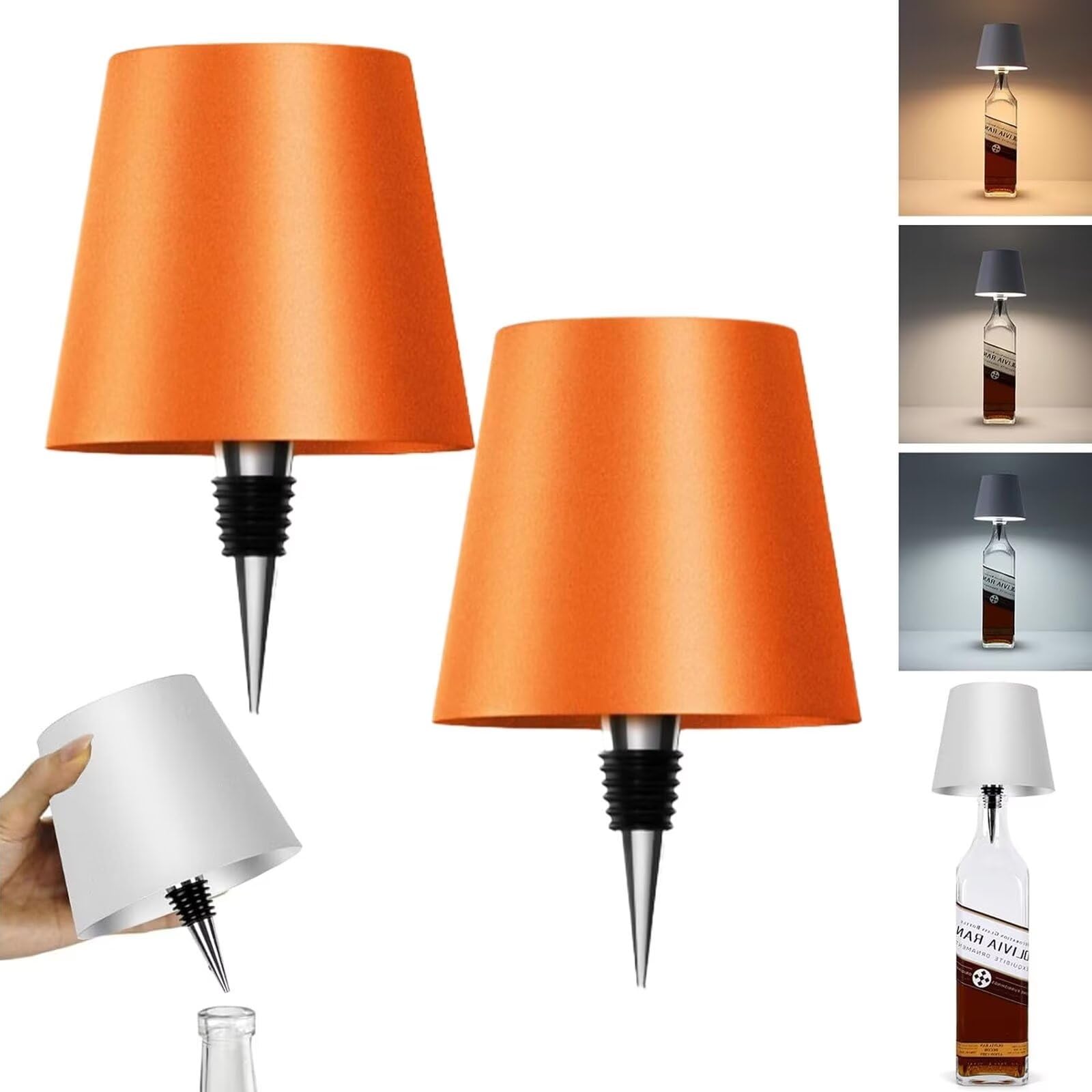ARRITS Pridola Wireless Bottle Lamp, 2PCS Portable LED Wireless Wine Bottle Light Head, RGB/3 Color Stepless Dimming Rechargeable LED Wine Bottle Lights, Outdoor Touch Table Lamp, Bar Lamp โ image 1