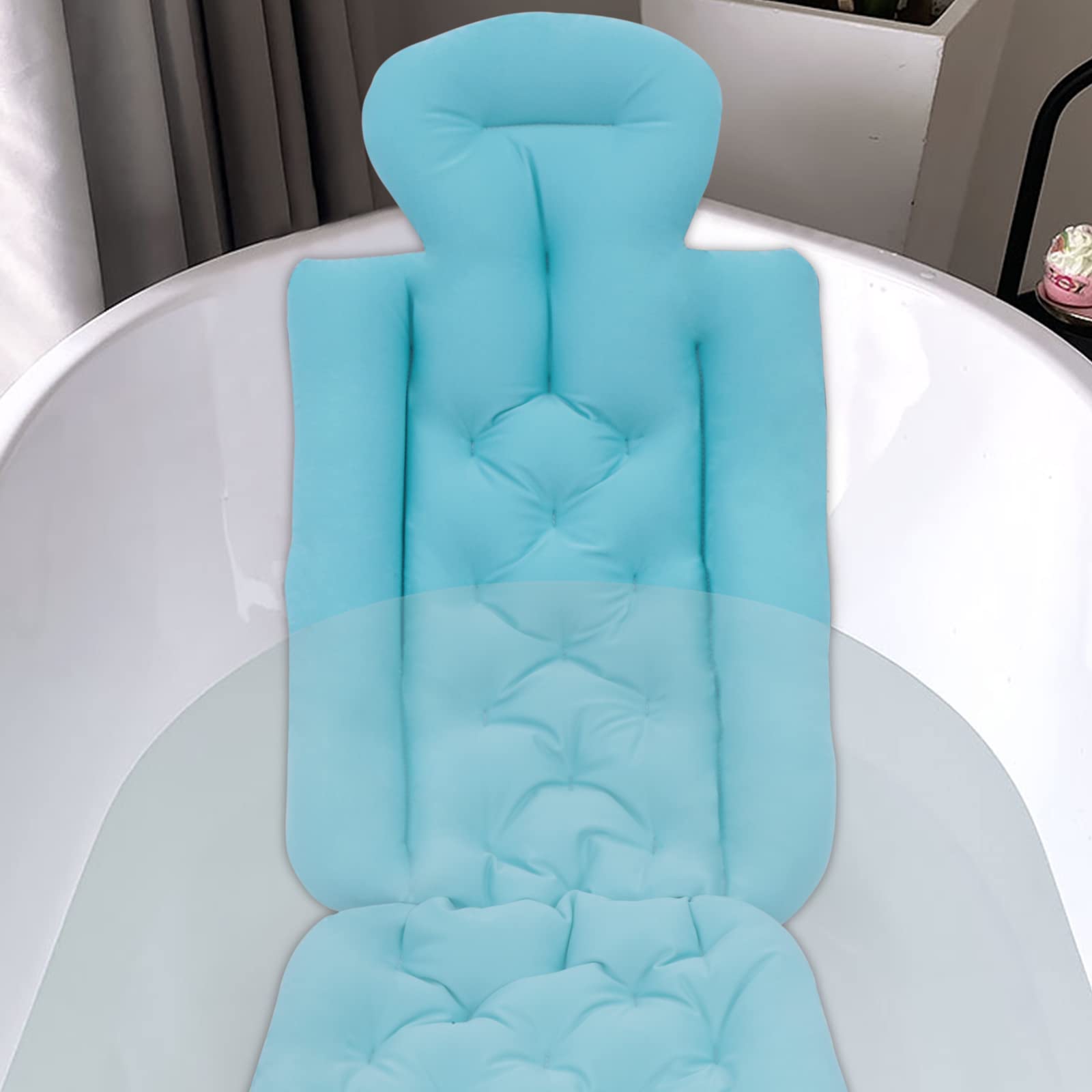 Tappetino per vasca da bagno, 78 x 35 x 40 cm, cuscino per vasca da bagno, con ventose, cuscino da bagno con 10 ventose, per casa, spa, vasca da bagno, materasso, blu